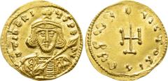 Byzantine Coins TIBERIUS III APSIMAR (698-705). GOLD Semissis. Constantinople. Obv: D TIbERIVS PE AV. Crowned and cuirassed facing bust, holding spear and shield with horseman motif. Rev: VICTORIA AVG