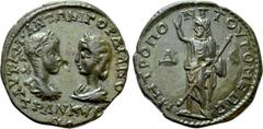Roman Provincial Coins MOESIA INFERIOR. Tomis. Gordian III with Tranquillina (238-244). Ae Tetrakaihemiassarion. Obv: AVT K M ANTΩNI ΓOPΔIANOC / TPANKVΛINA. Draped busts of Gordian, laureate and cuira