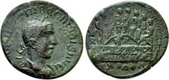 Roman Provincial Coins TROAS. Alexandria. Trebonianus Gallus (251-253). Ae As. Obv: IMP C VIBI TRIBO GALLVS AVG. Laureate, draped and cuirassed bust right. Rev: AVG / ALEXAND / TROADA. The decurions o