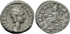 Roman Imperial Coins ORBIANA (Augusta, 225-227). Denarius. Rome. Obv: SALL BARBIA ORBIANA AVG. Draped bust right, wearing stephane. Rev: CONCORDIA AVGG. Concordia seated left on throne, holding patera