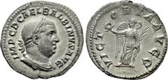 Roman Imperial Coins BALBINUS (238). Denarius. Rome. Obv: IMP C D CAE L BALBINVS AVG. Laureate, draped and curiassed bust right. Rev: VICTORIA AVGG. Victory standing facing, head left, holding wreath 
