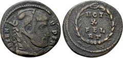 Roman Imperial Coins MAXENTIUS (307-312). 1/4 Follis. Rome. Obv: MAXENTIVS P F AVG. Head of Herakles right, wearing lion skin. Rev: VOT X FEL / RT. Legend in three lines within wreath. RIC 241. Condit