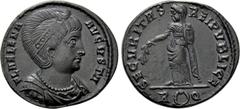 Roman Imperial Coins HELENA (Augusta, 324-328/30). Follis. Rome. Obv: FL HELENA AVGVSTA. Diademed and draped bust right. Rev: SECVRITAS REIPVBLICE / R (wreath) Q. Securitas standing left, holding bran