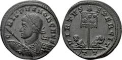 Roman Imperial Coins CRISPUS (Caesar, 316-326). Follis. Ticinum. Obv: CRISPVS NOB CAES. Laureate and cuirassed bust left, with spear and shield. Rev: VIRTVS EXERCIT / TT. Standard inscribed VOT / XX f