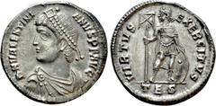 Roman Imperial Coins VALENTINIAN I (364-375). Heavy Miliarense. Thessalonika. Obv: D N VALENTINIANVS P F AVG. Diademed, draped and cuirassed bust left. Rev: VIRTVS EXERCITVS / TES. Emperor standing fa