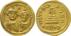 Byzantine Coins HERACLIUS with HERACLIUS CONSTANTINE (610-641). GOLD Solidus. Constantinople. Obv: δδ NN ҺЄRACLIЧS ЄT ҺЄRA CONST P P AV. Crowned and draped facing busts of Heraclius and Heraclius Cons