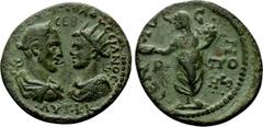 Roman Provincial Coins GALATIA. Neocaesarea. Trebonianus Gallus with Volusian (251-253). Ae. Dated CY 188 (251/2). Obv: ΑΥΤ Κ Κ / ΓΑΛΛΟϹ ΚΑΙ ΟΥΟΛΟΥϹϹΙΑΝΟϹ / ϹЄΒ. Laureate and draped busts of Trebonian