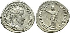Roman Imperial Coins PHILIP I THE ARAB (244-249). Antoninianus. Antioch. Obv: IMP C M IVL PHILIPPVS P F AVG P M. Radiate, draped and cuirassed bust right. Rev: PAX FVNDATA CVM PERSIS. Pax standing lef