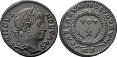 Roman Imperial Coins CRISPUS (Caesar, 316-326). Follis. Siscia. Obv: CRISPVS NOB CAES. Laureate head right. Rev: CAESARVM NOSTRORVM / RS (palms). VOT / X in two lines within wreath. RIC 246. Condition