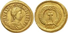 Migration Period VISIGOTHS. Unknown ruler. GOLD Tremissis in the name of Valentinian III (425-455). Uncertain Gallic mint. Obv: DN PLA VALENTINIANVS PF AVG. Diademed, draped and cuirassed bust right. 