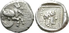 Greek Coins DYNASTS OF CARIA. Orou. Local Dynast (Circa 450-400 BC). Quarter Stater. Obv: Forepart of winged, man-headed bull right. Rev: OF OV. Head of female right in dotted square border within inc