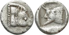 Greek Coins DYNASTS OF LYCIA. Uncertain Dynast (Circa 520-480 BC). Obol. Obv: Head of boar right. Rev: Head of man-headed bull right within incuse square. Weber 8576. Rare Condition: Very fine. Weight