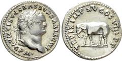 Roman Imperial Coins TITUS (79-81). Denarius. Rome. Obv: IMP TITVS CAES VESPASIAN AVG P M. Laureate head right. Rev: TR P IX IMP XV COS VIII P P. Elephant advancing left. RIC² 115. Condition: Very fin