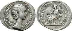 Roman Imperial Coins ORBIANA (Augusta, 225-227). Denarius. Rome. Obv: SALL BARBIA ORBIANA AVG. Draped bust right, wearing stephane. Rev: CONCORDIA AVGG. Concordia seated left on throne, holding patera