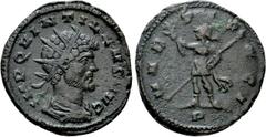 Roman Imperial Coins QUINTILLUS (270). Antoninianus. Mediolanum. Obv: IMP QVINTILLVS AVG. Radiate, draped and cuirassed bust right. Rev: MARTI PACI / P. Mars standing facing, head left, holding spear 