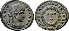 Roman Imperial Coins CRISPUS (Caesar, 316-326). Follis. Siscia. Obv: IVL CRISPVS NOB C. Laureate head right. Rev: CAESARVM NOSTRORVM / ΔSIS (star). VOT / V in two lines within wreath. RIC 161. Conditi