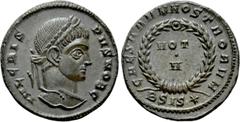 Roman Imperial Coins CRISPUS (Caesar, 316-326). Follis. Siscia. Obv: IVL CRISPVS NOB C. Laureate head right. Rev: CAESARVM NOSTRORVM / BSIS (star). VOT / V in two lines within wreath. RIC 161. Conditi