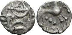 Celtic Coins WESTERN EUROPE. Britain. Iceni. Quinar(1st century BC). Obv: Two opposed crescents, ornamented with pellets. Rev: Stylised horse right; rosette abvoe. Arsdell 740-1; Flesche -. Condition:
