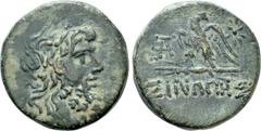 Greek Coins PAPHLAGONIA. Sinope. Ae (Circa 95-90 or 80-70 BC). Struck under Mithradates VI Eupator. Obv: Laureate head of Zeus right. Rev: ΣΙΝΩΠΗΣ. Eagle, with head right and wings spread, standing le
