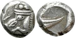 Greek Coins LYCIA. Phaselis. Stater (Circa 500-440 BC). Obv: Prow of galley left in the form of forepart of boar. Rev: ΦΑΣ. Stern of galley right within incuse square. Heipp-Tamer Series 68-70. Condit