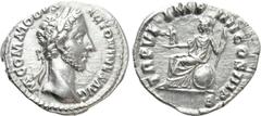 Roman Imperial Coins COMMODUS (177-192). Denarius. Rome. Obv: M COMMODVS ANTONINVS AVG. Laureate head right. Rev: TR P VI IMP IIII COS III P P. Roma seated left on shield with spear and victory. RIC 1