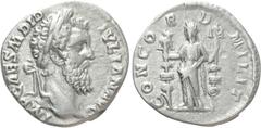Roman Imperial Coins DIDIUS JULIANUS (193). Denarius. Rome. Obv: IMP CAES M DID IVLIAN AVG. Laureate head right. Rev: CONCORD MILIT. Concordia standing left, holding aquila in each hand. RIC 1. Condit
