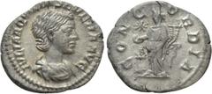 Roman Imperial Coins AQUILIA SEVERA (Augusta, 220-221 & 221-222). Denarius. Rome. Obv: IVLIA AQVILIA SEVERA AVG. Draped bust right. Rev: CONCORDIA. Concordia standing left, holding double cornucopia a