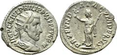 Roman Imperial Coins PHILIP I THE ARAB (244-249). Antoninianus. Antioch. Obv: IMP C M IVL PHILIPPVS P F AVG P M. Radiate, draped and cuirassed bust right. Rev: PAX FVNDATA CVM PERSIS. Pax standing lef