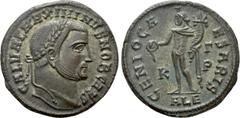 Roman Imperial Coins MAXIMINUS DAIA (Caesar, 305-309). Follis. Alexandria. Obv: GAL VAL MAXIMINVS NOB CAES. Laureate head right. Rev: GENIO CAESARIS / K - Γ - Ρ / ALE. Genius standing facing, head lef
