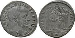 Roman Imperial Coins MAXENTIUS (307-312). Follis. Aquileia. Obv: IMP C MAXENTIVS P F AVG. Laureate head right. Rev: CONSERV VRB SVAE / AQ S. Roma seated left on shield, holding spear and presenting gl