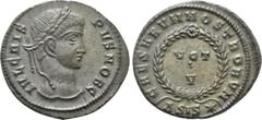 Roman Imperial Coins CRISPUS (Caesar, 316-326). Follis. Siscia. Obv: IVL CRISPVS NOB C. Laureate head right. Rev: CAESARVM NOSTRORVM / ΔSIS (star). VOT / V in two lines within wreath. RIC 161. Conditi