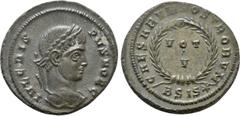 Roman Imperial Coins CRISPUS (Caesar, 316-326). Follis. Siscia. Obv: IVL CRISPVS NOB C. Laureate head right. Rev: CAESARVM NOSTRORVM / BSIS (star). VOT / V in two lines within wreath. RIC 161. Conditi