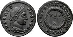 Roman Imperial Coins CRISPUS (Caesar, 316-326). Follis. Siscia. Obv: IVL CRISPVS NOB C. Laureate head right. Rev: CAESARVM NOSTRORVM / ASIS (sun). VOT / X in two lines within wreath. RIC 181. Conditio