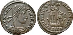Roman Imperial Coins CONSTANTIUS II (337-361). Ae. Siscia. Obv: D N CONSTANTIVS P F AVG. Diademed, draped and cuirassed bust right. Rev: FEL TEMP REPARATIO / ESISF. Constantius, holding labarum and cr