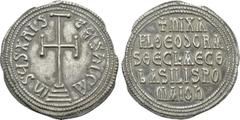 Byzantine Coins MICHAEL III 'the Drunkard' with THEODORA and THECLA (842-867). Miliaresion. Constantinople. Obv: IҺSЧS XRISTЧS ҺICA. Cross potent set upon three steps. Rev: + MIXA / HL ΘЄOδORA / S ΘЄC