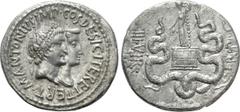Roman Provincial Coins IONIA. Ephesos. Mark Antony with Octavia (39 BC). Cistophorus. Ephesus. Obv: M ANTONIVS IMP COS DESIG ITER ET TERT. Jugate heads of Mark Antony, laureate, and Octavia, draped, r