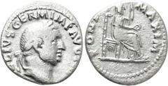 Roman Imperial Coins VITELLIUS (69). Denarius. Rome. Obv: A VITELLIVS GERM IMP AVG TR P. Laureate head right. Rev: PONT MAXIM. Vesta seated right on throne, holding patera and sceptre. RIC² 107. Condi