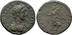 Roman Imperial Coins COMMODUS (177-192). As. Rome. Obv: L AVREL COMMODVS AVG. Laureate and draped bust right. Rev: TRP III IMP II COS PP / S - C. Victory advancing left, holding wreath and palm. RIC 1