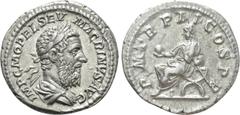 Roman Imperial Coins MACRINUS (217-218). Denarius. Rome. Obv: IMP C M OPEL SEV MACRINVS AVG. Laureate and draped bust right. Rev: P M TR P II COS P P. Macrinus seated left on curule chair, holding glo