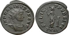 Roman Imperial Coins CARINUS (283-285). Antoninianus. Ticinum. Obv: IMP CARINVS P F AVG. Radiate, draped and cuirassed bust right. Rev: FELICIT PVBLICA / TXXI. Felicitas standing facing, head left, ho