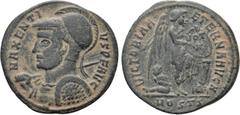 Roman Imperial Coins MAXENTIUS (307-312). Half Follis. Ostia. Obv: MAXENTIVS P F AVG. Helmeted and cuirassed bust left, holding shield and spear. Rev: VICTORIA AETERNA AVG N / [.]OSTS. Victory standin