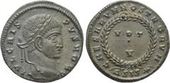 Roman Imperial Coins CRISPUS (Caesar, 316-326). Follis. Siscia. Obv: IVL CRISPVS NOB C. Laureate head right. Rev: CAESARVM NOSTRORVM / ΔSIS (star). VOT / V in two lines within wreath. RIC 161. Conditi