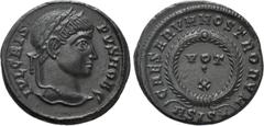 Roman Imperial Coins CRISPUS (Caesar, 316-326). Follis. Siscia. Obv: IVL CRISPVS NOB C. Laureate head right. Rev: CAESARVM NOSTRORVM / ASIS (star). VOT / X in two lines within wreath. RIC 165. Conditi