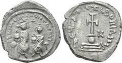 Byzantine Coins HERACLIUS with HERACLIUS CONSTANTINE (610-641). Hexagram. Constantinople. Obv: δδ NN ҺЄRACILЧS ЄT ҺЄRA CONST. Heraclius and Heraclius Constantine seated facing on double throne, each h