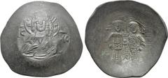 Byzantine Coins ALEXIUS III ANGELUS-COMNENUS (1195-1203). Trachy. Constantinople. Obv: Facing bust of Christ Emmanuel. Rev: Alexius and St. Constantine standing facing, each holding labarum and a glob