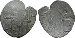 Byzantine Coins MICHAEL VIII PALAEOLOGUS (1261-1282). Trachy. Constantinople. Obv: Hetoimasia (empty throne). Rev: Michael, holding sceptre, and military saint, holding sword, standing facing, holding