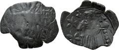Byzantine Coins ANDRONICUS II PALAEOLOGUS (1282-1328). Trachy. Thessalonica. Obv: St. Demetrios standing facing, holding shield and spear. Rev: Andronicus standing facing, holding cruciform staff and 