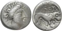 Celtic Coins WESTERN EUROPE. Gaul. Insubres. Drachm (3rd-2nd centuries BC). Imitating Massalia. Obv: Female head right; wearing earring. Rev: Stylised lion right. De la Tour 2126. Condition: Very fine
