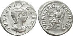 Roman Imperial Coins JULIA PAULA (Augusta, 219-220). Denarius. Rome. Obv: IVLIA PAVLA AVG. Draped bust right. Rev: VENVS GENETRIX. Venus seated left on throne, holding apple and sceptre. RIC 222 (Elag