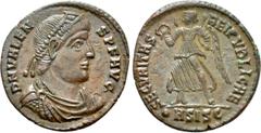 Roman Imperial Coins VALENS (364-378). Follis. Siscia. Obv: D N VALENS P F AVG. Diademed, draped and cuirassed bust right. Rev: SECVRITAS REI PVBLICAE / •A SISC. Victory advancing left with palm branc